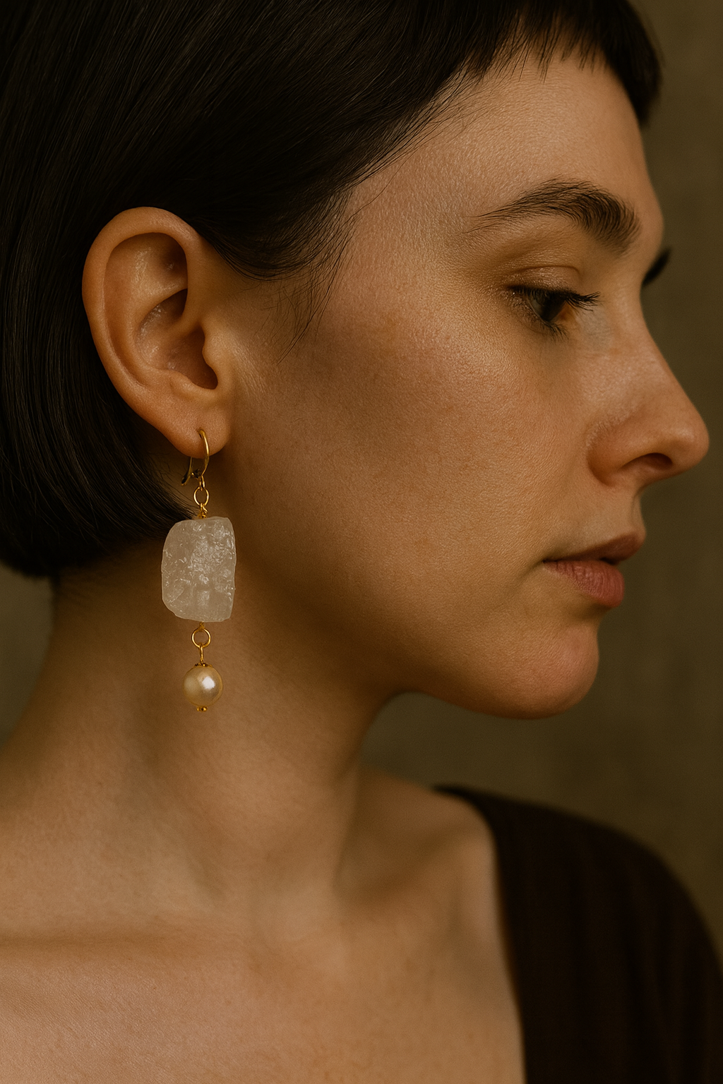 clear quartz and pearl earrings