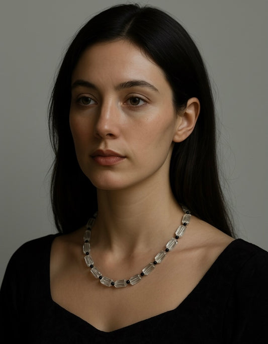 Silent Light – Clear Crystal & Black Spinel Handmade Necklace | The Hermit Collection