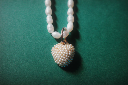 Heart of Memory vintage freshwater pearl necklace with gold-tone heart pendant