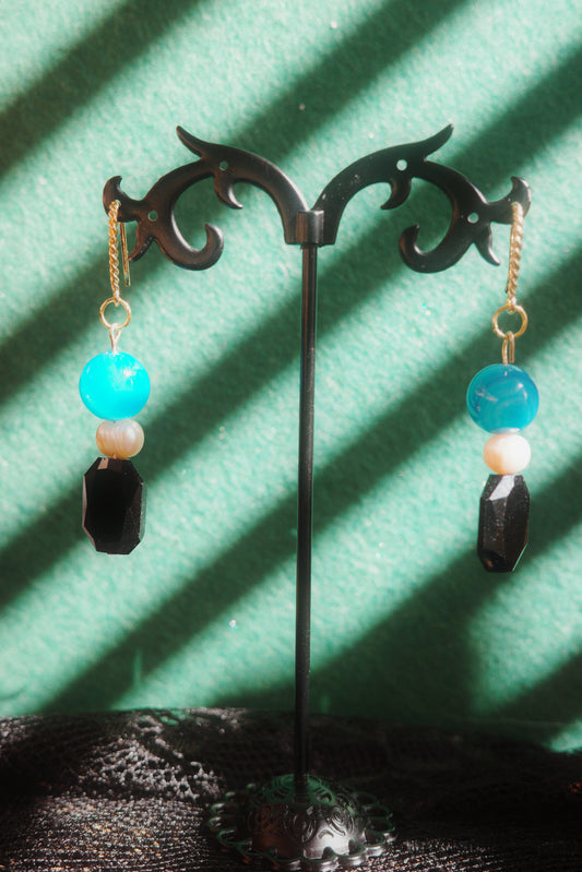 handmade obsidian and pearl earrings