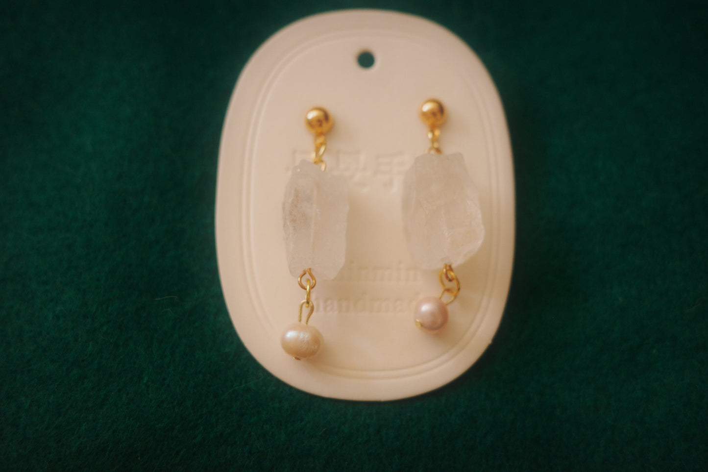 clear quartz and pearl earrings