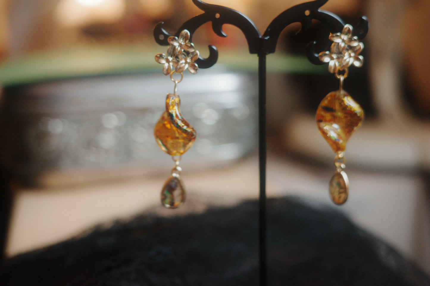 Handmade Glass & Abalone Drop Earrings