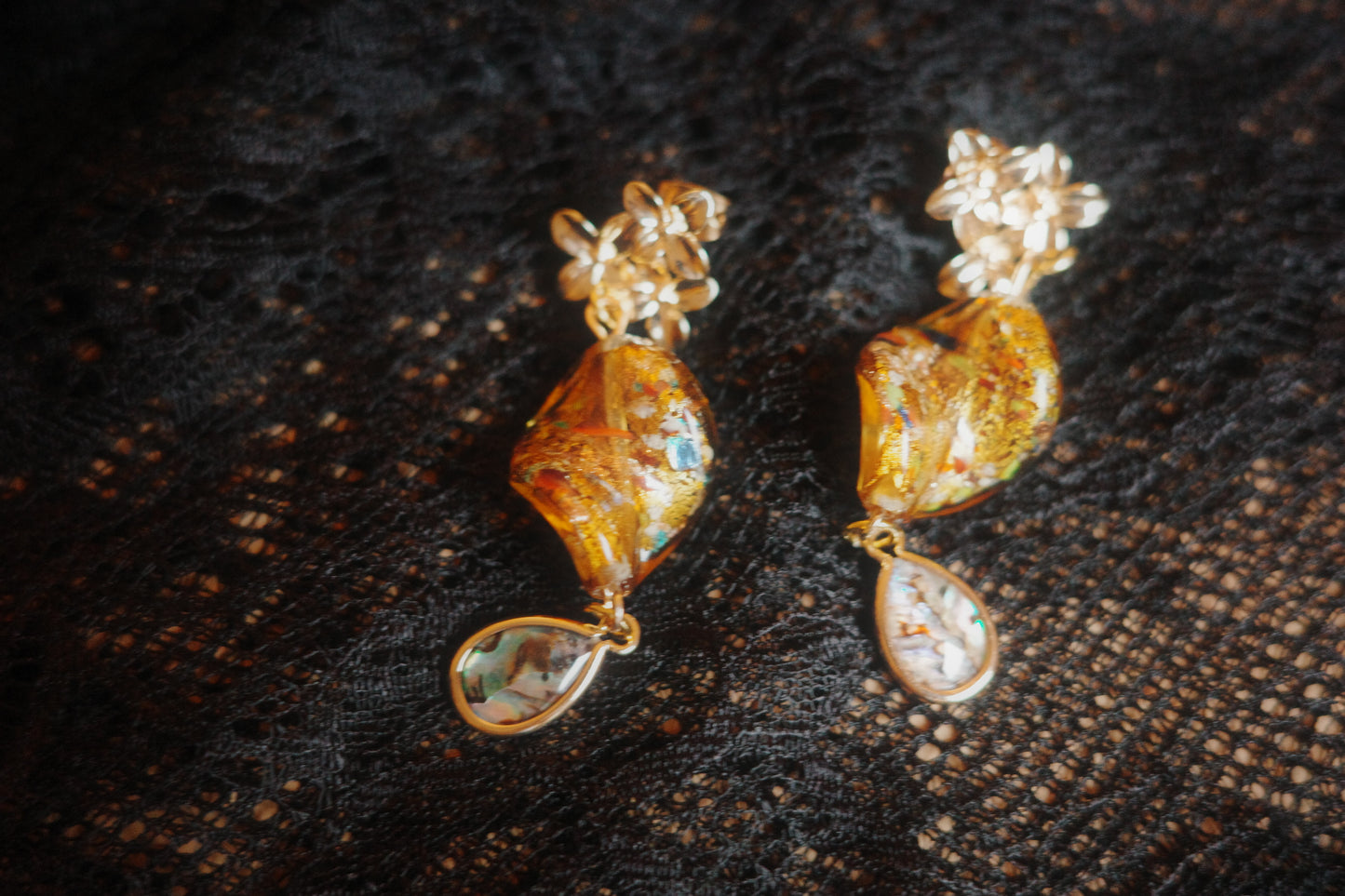 Handmade Glass & Abalone Drop Earrings