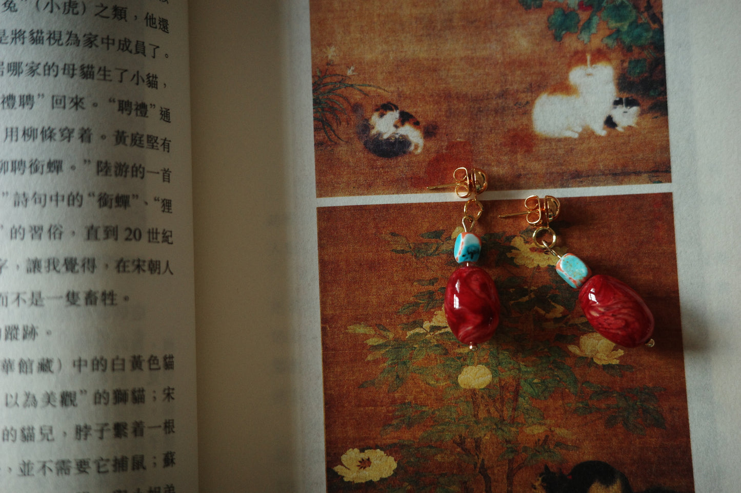 Handmade Reclaimed red jasper beads earring -minmin handmade