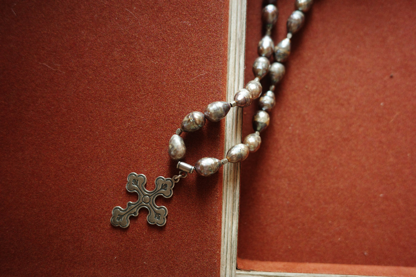 Vintage Cultured Pearl Necklace with Sterling Silver Cross