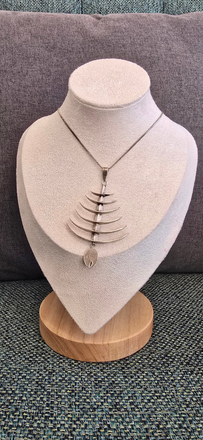Vintage Taxco Sterling Silver Fishbone Necklace,