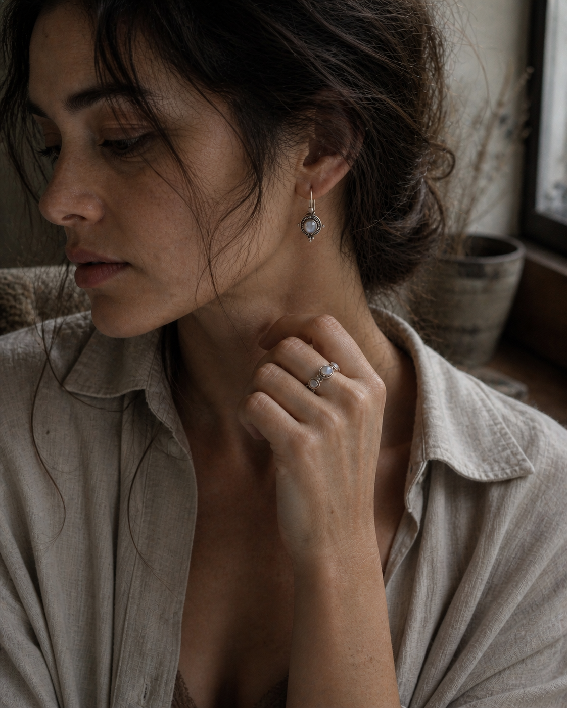Moonstone Earrings & Ring — Sterling Silve
