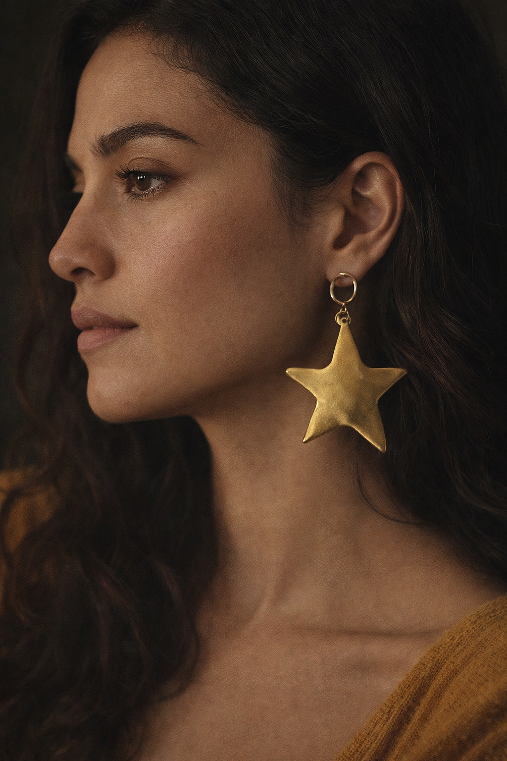 Brushed Brass Star Drop Earrings