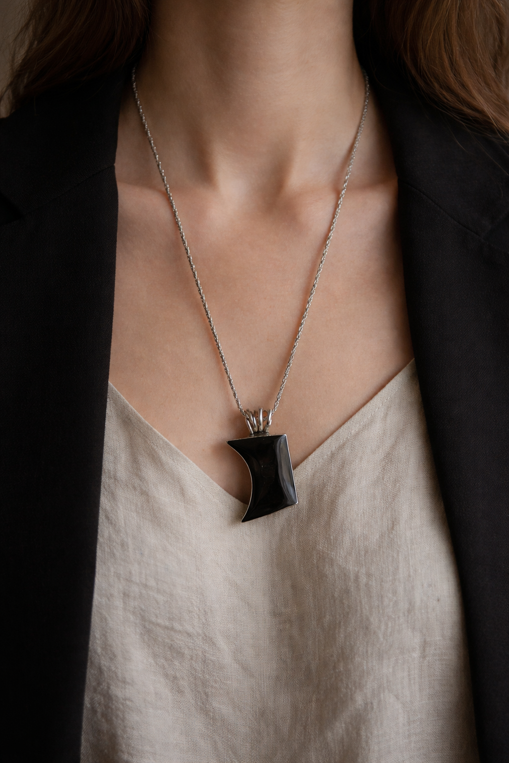 Vintage Mexican Onyx Sterling Silver Pendant Necklace