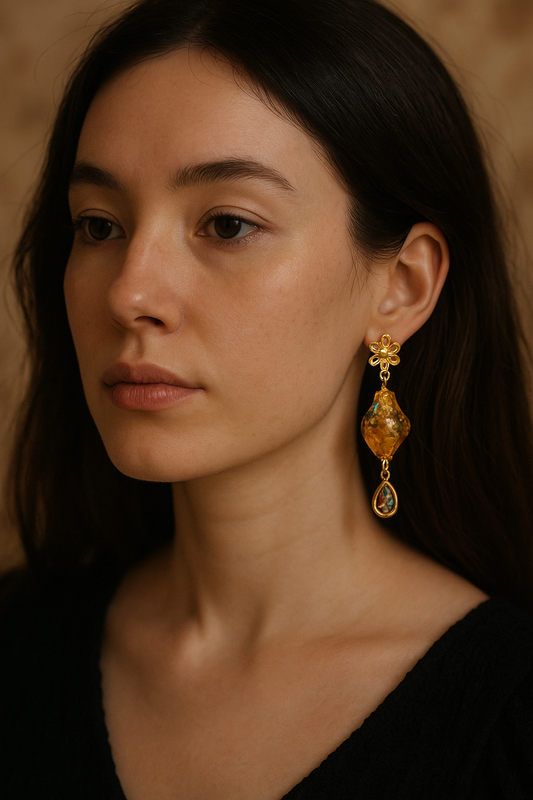 Handmade Glass & Abalone Drop Earrings