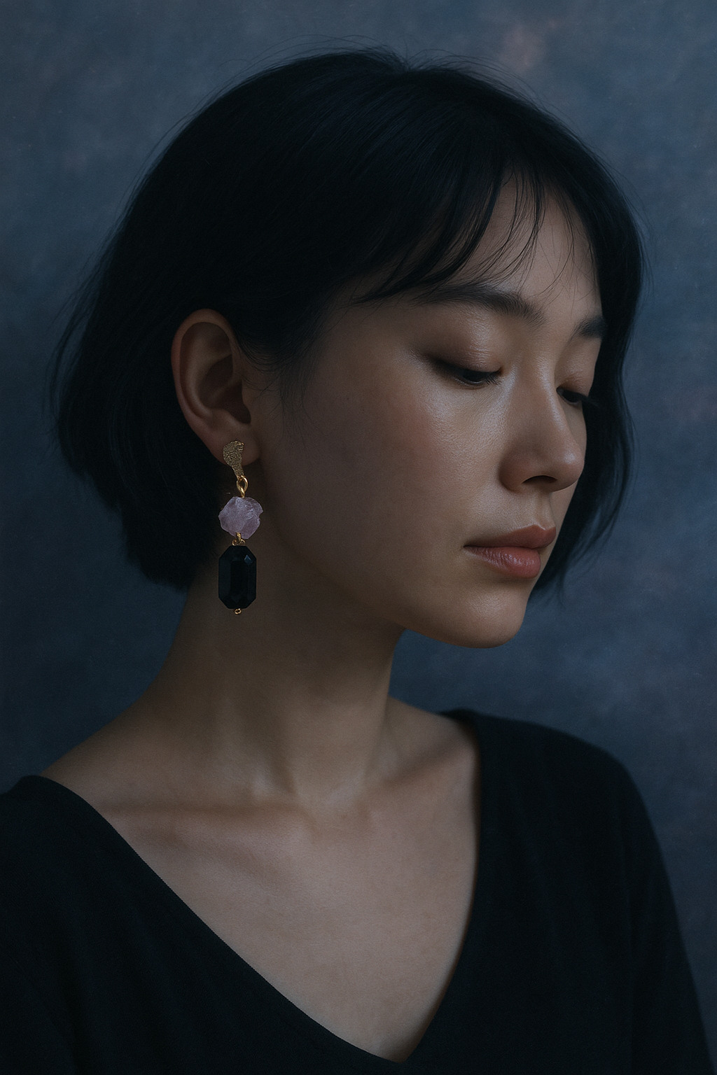 Veil of Night Earrings – Raw Amethyst & Black Stone | Hermit Collection