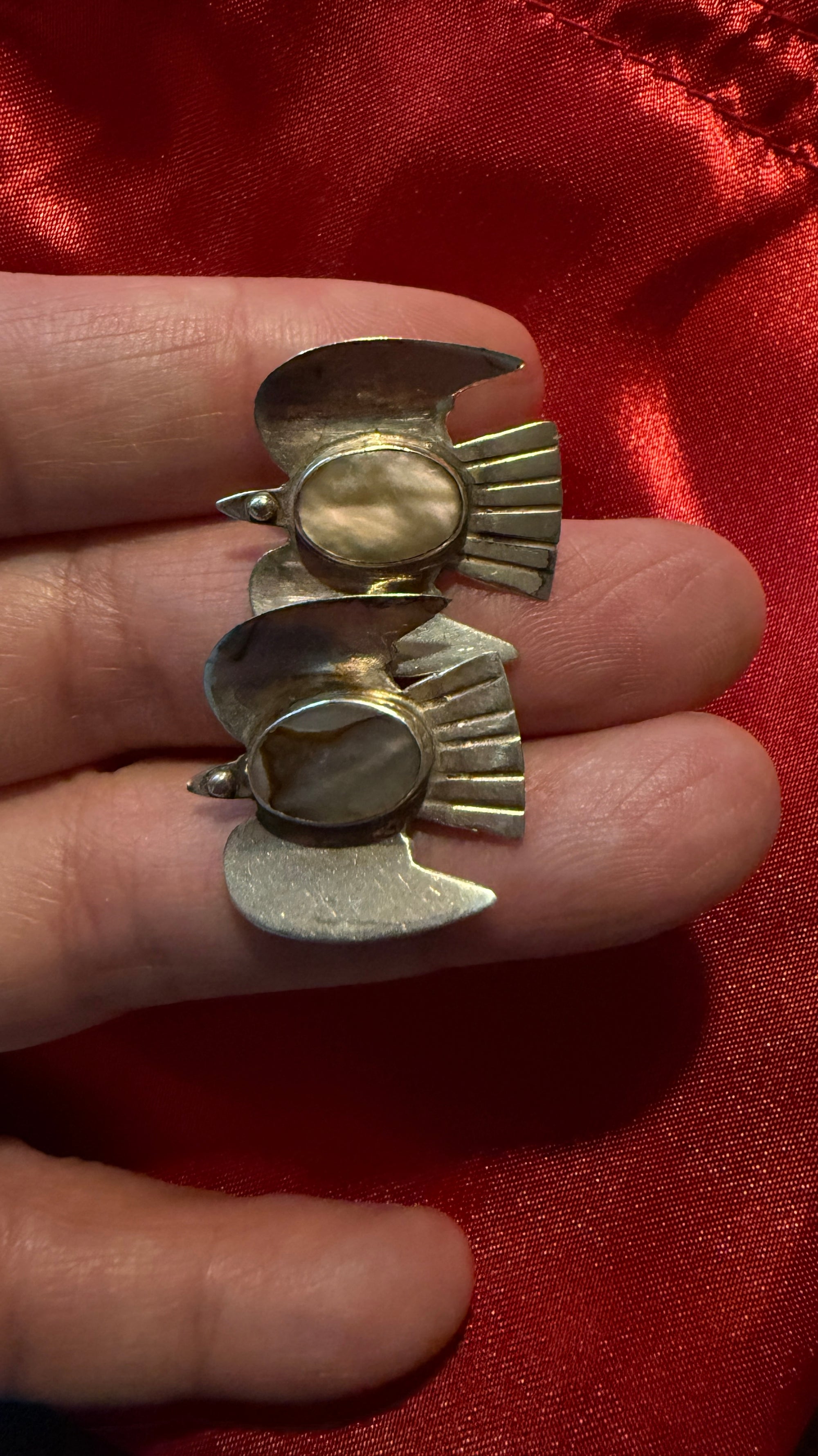 Luz del Alba-Vintage Mexican Sterling Silver Dove Earrings with Abalone Inlay