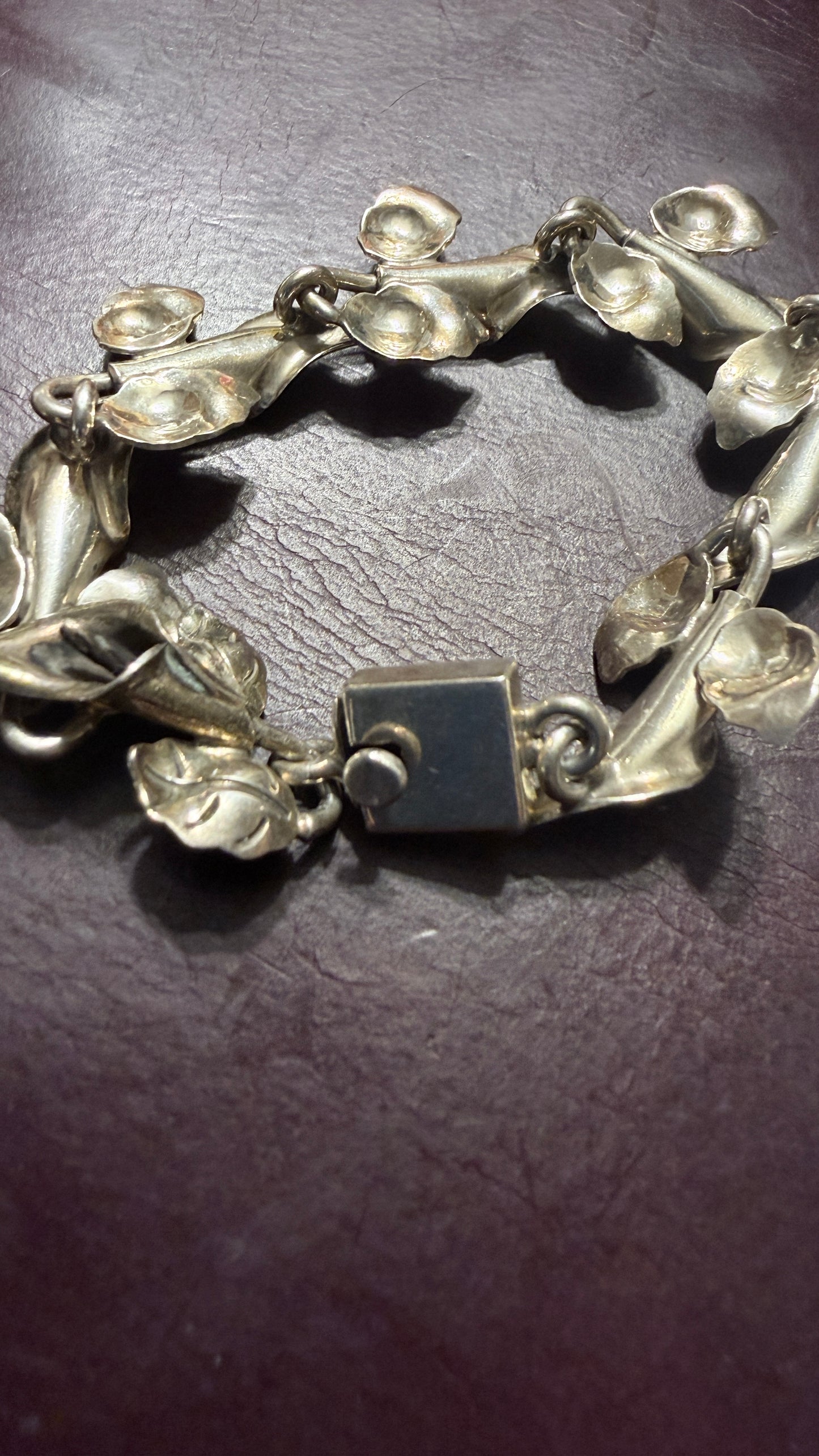 Vintage Taxco Sterling Silver Calla Lily Bracelet 