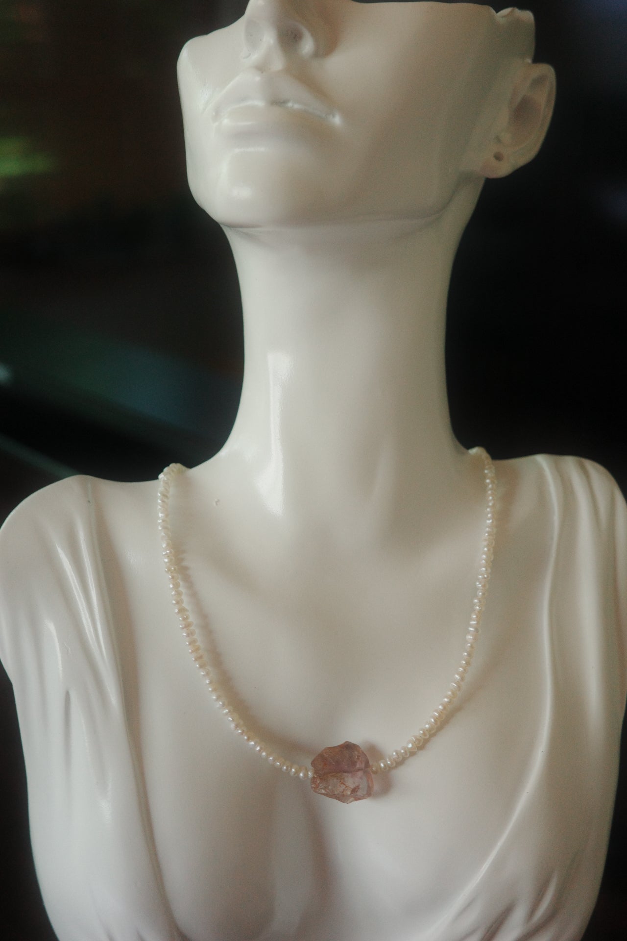 Last of the Light- Freshwater Pearl & Raw Crystal Necklace | Handmade Jewelry