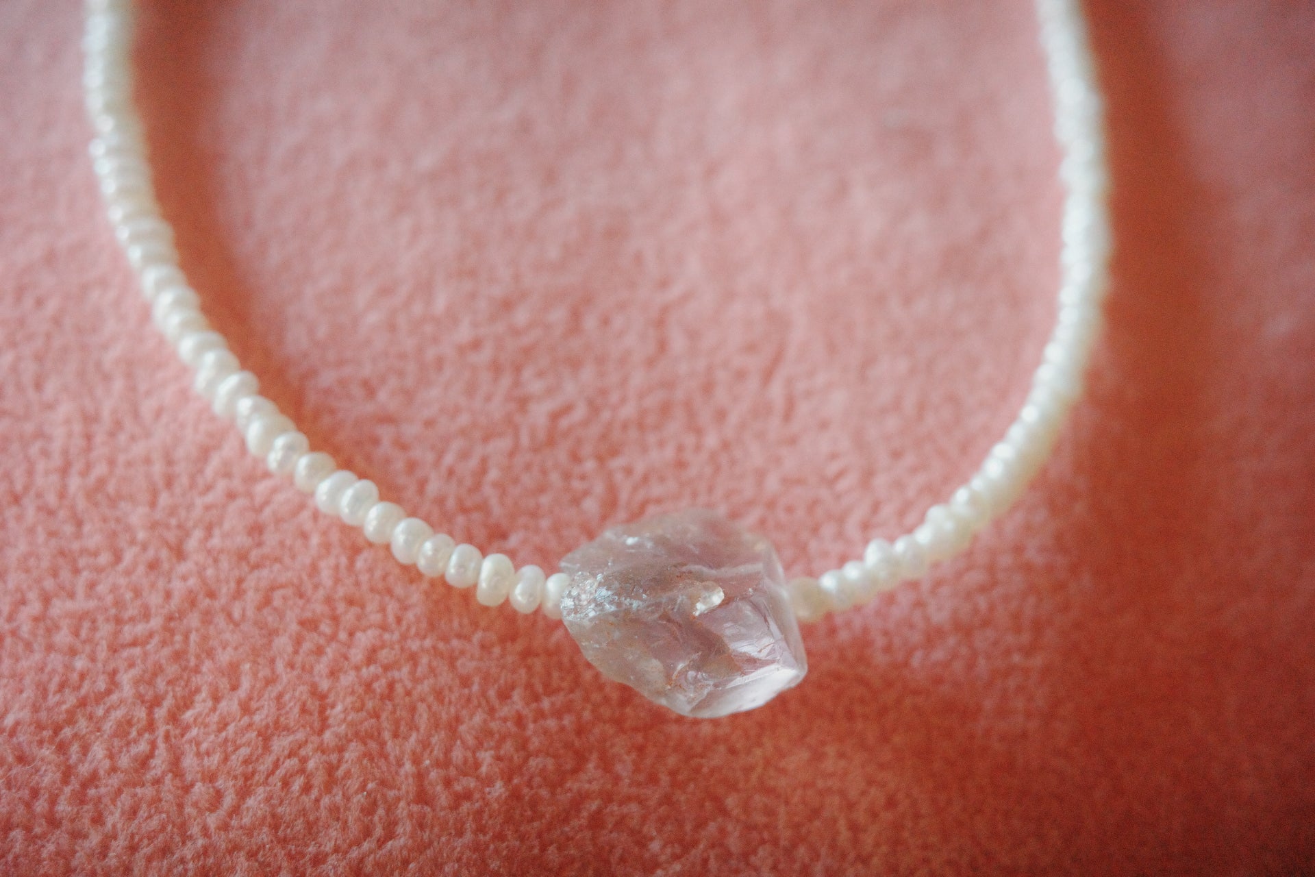Last of the Light- Freshwater Pearl & Raw Crystal Necklace | Handmade Jewelry