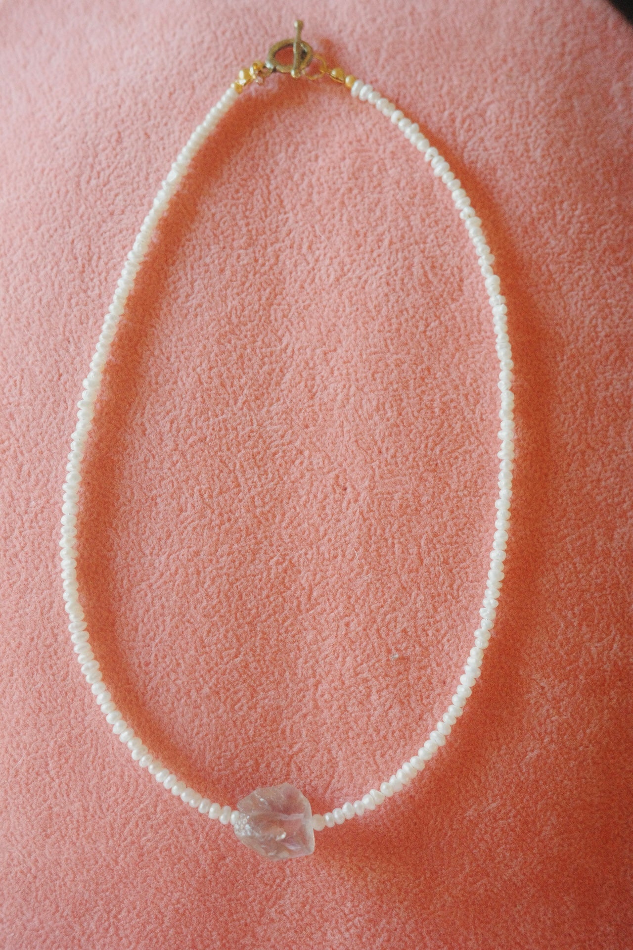 Last of the Light- Freshwater Pearl & Raw Crystal Necklace | Handmade Jewelry