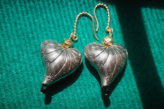Silver Heart Bloom Earrings