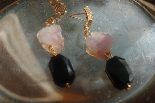 Veil of Night Earrings – Raw Amethyst & Black Stone | Hermit Collection