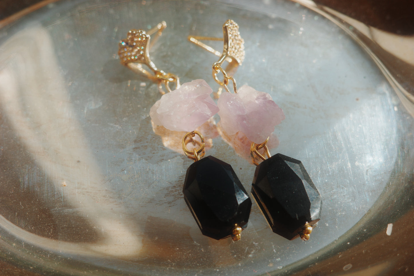 Veil of Night Earrings – Raw Amethyst & Black Stone | Hermit Collection