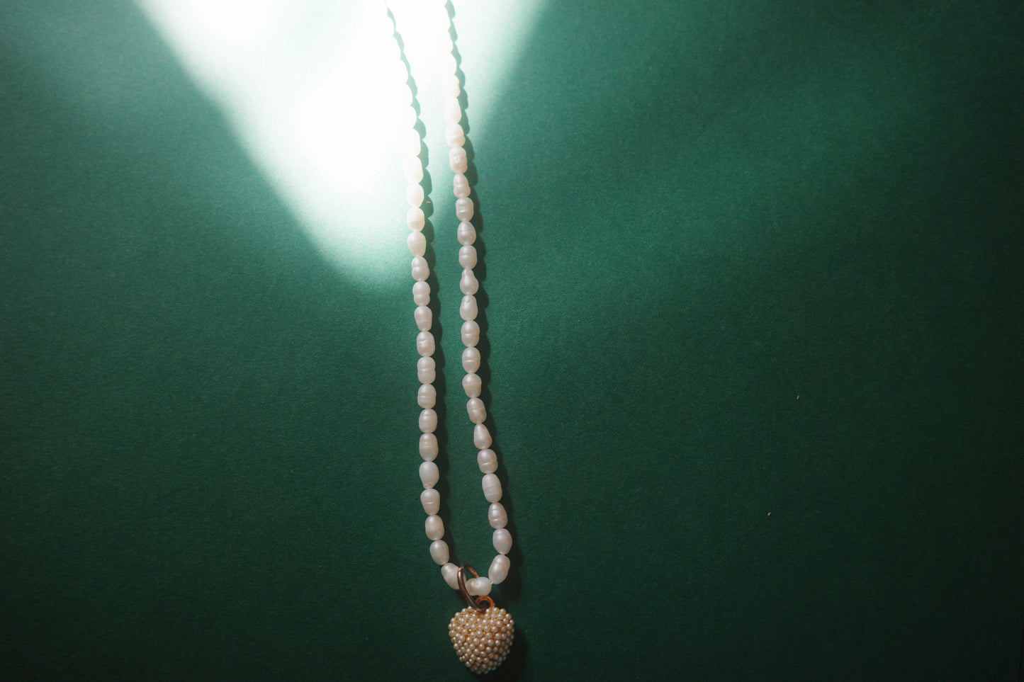 Heart of Memory vintage freshwater pearl necklace with gold-tone heart pendant 