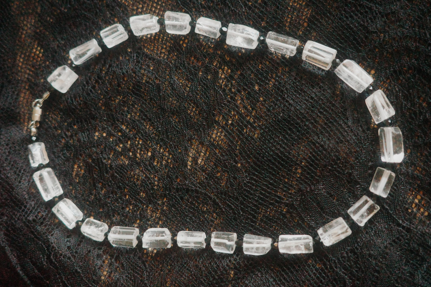 Silent Light – Clear Crystal & Black Spinel Handmade Necklace | The Hermit Collection