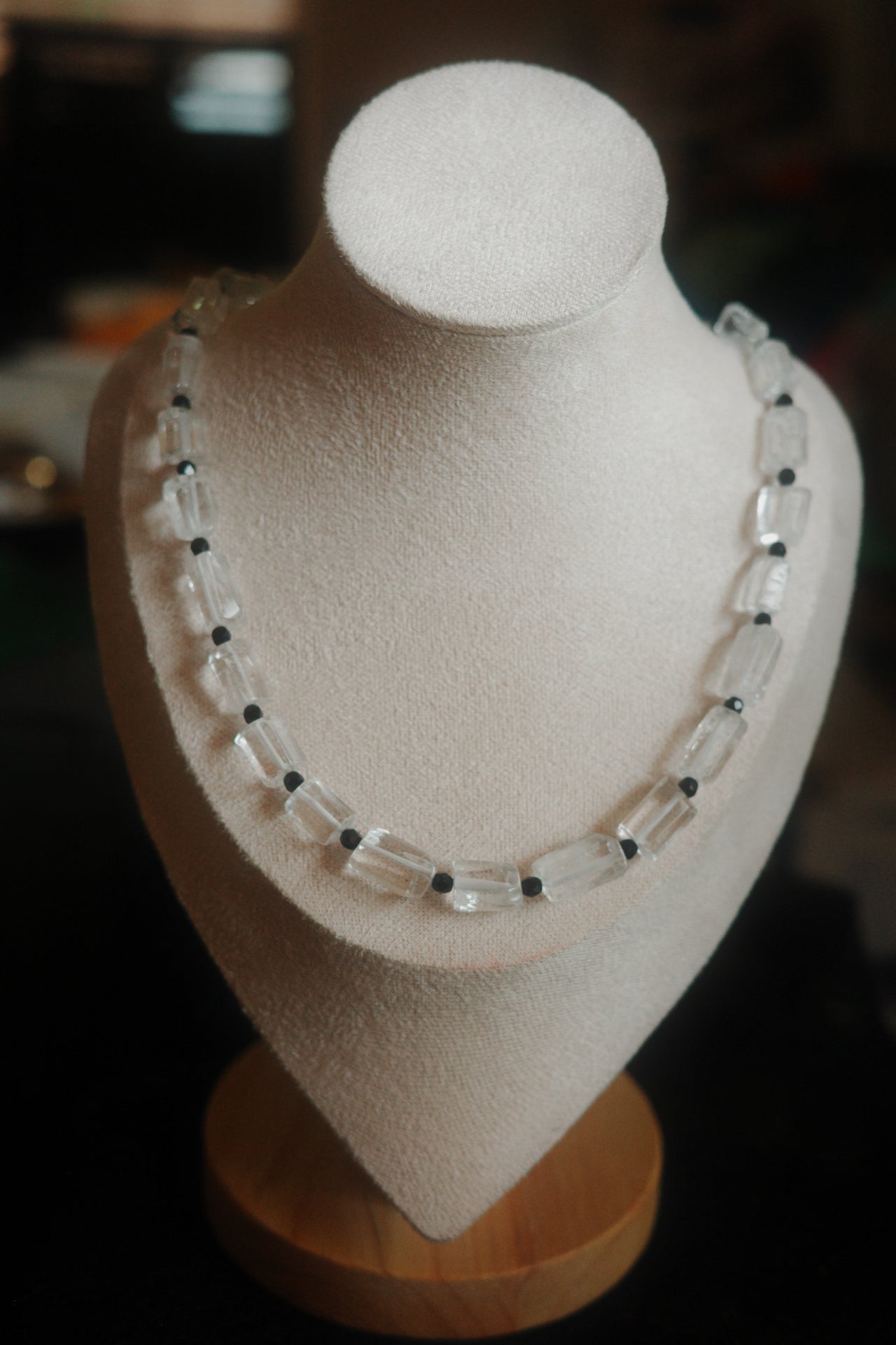 Silent Light – Clear Crystal & Black Spinel Handmade Necklace | The Hermit Collection