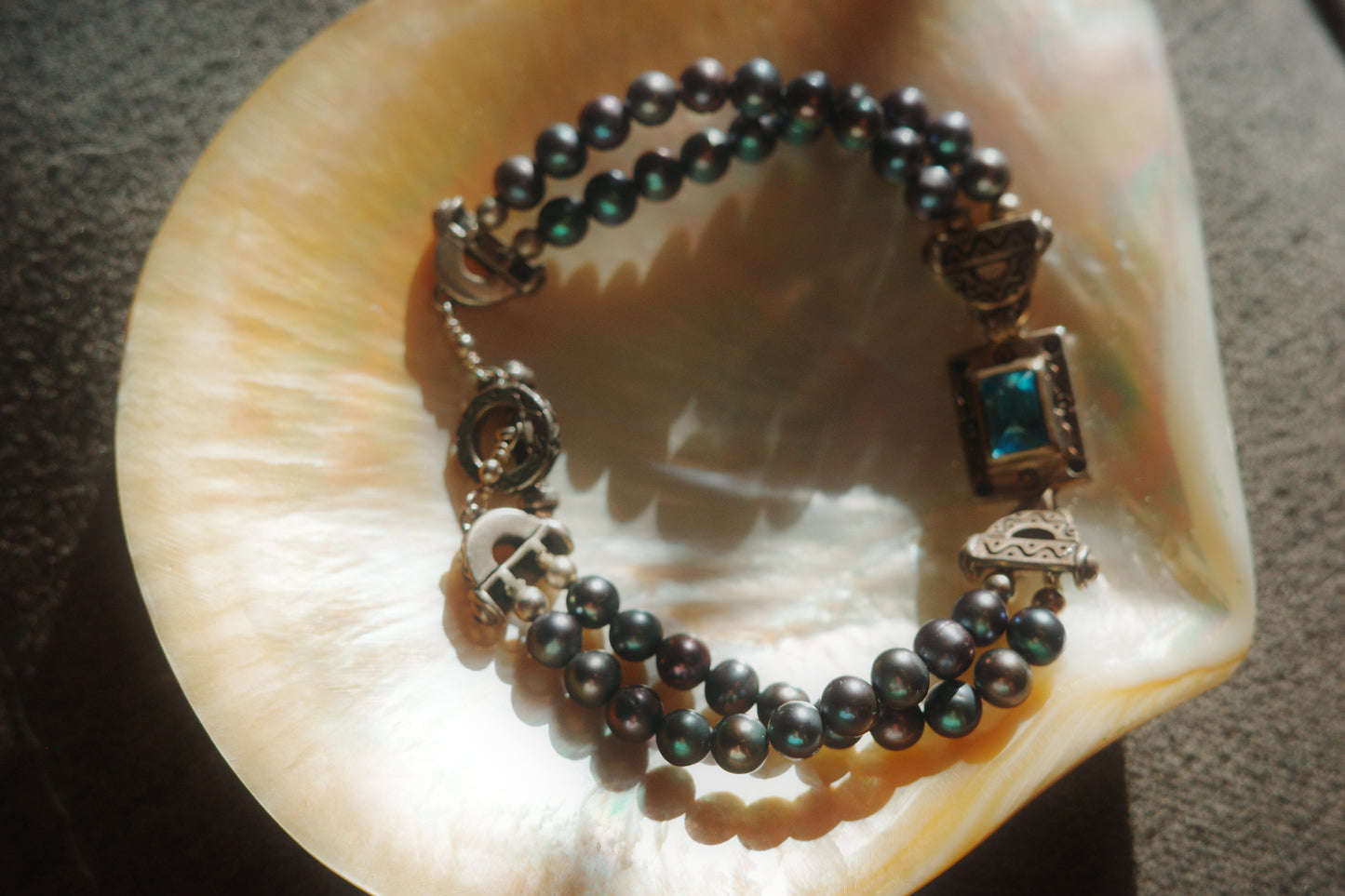 vintage blue topaz pearl bracelet