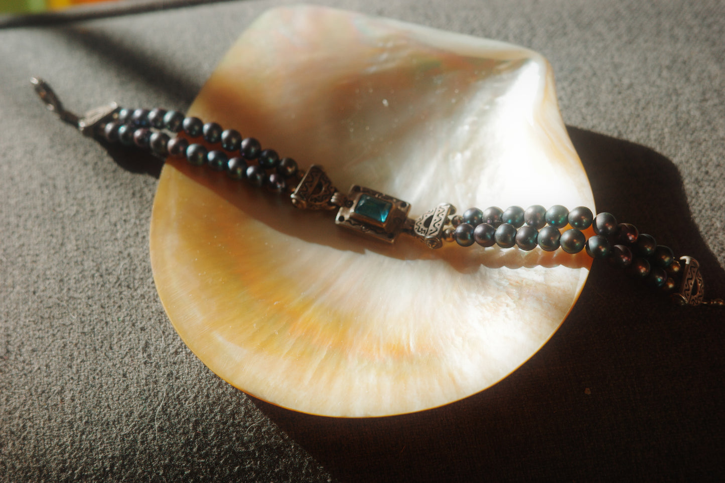 vintage blue topaz pearl bracelet