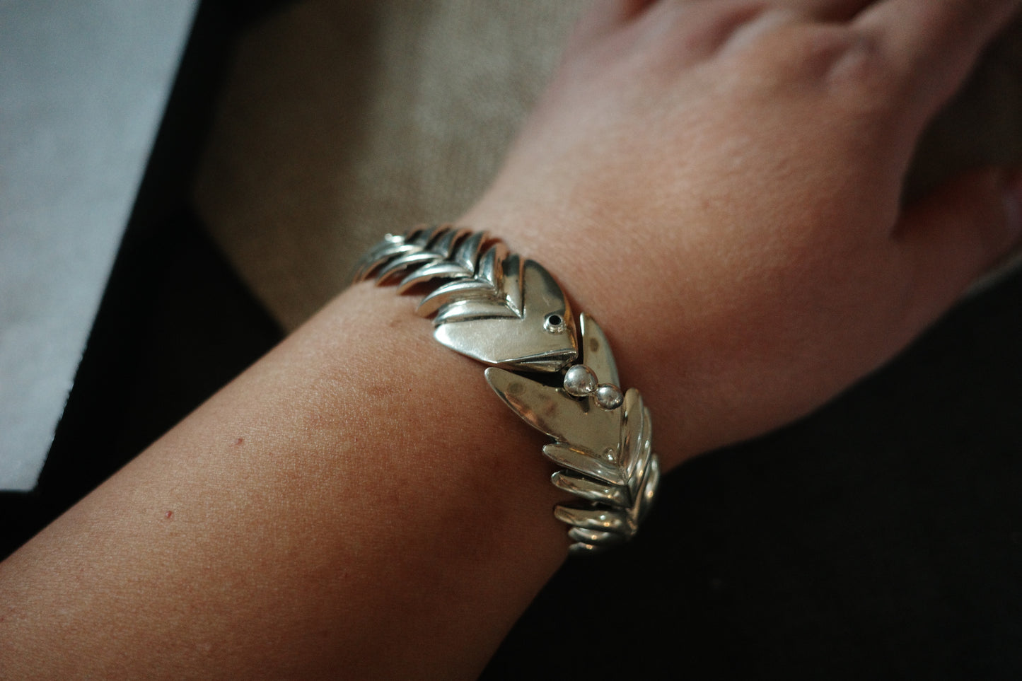 taxco sterling silver fishbone bracelet