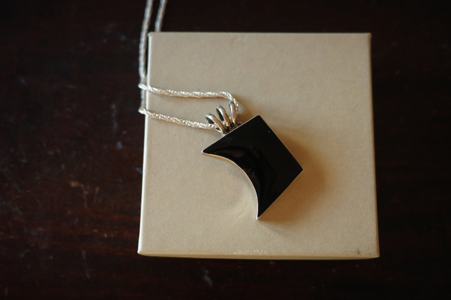 Vintage Mexican Onyx Sterling Silver Pendant Necklace