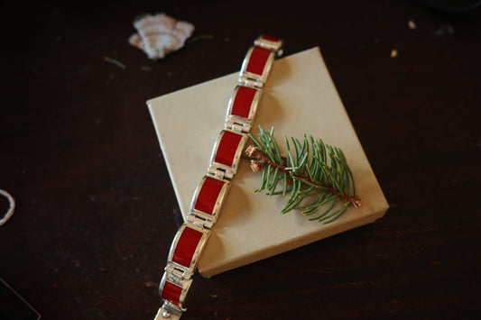 Vintage Taxco Sterling Silver Bracelet with Red Jasper Inlay