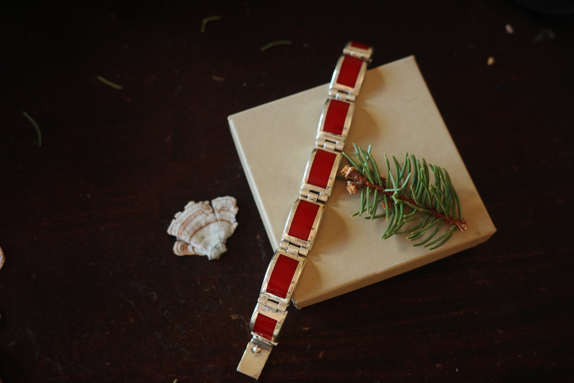 Vintage Taxco Sterling Silver Bracelet with Red Jasper Inlay