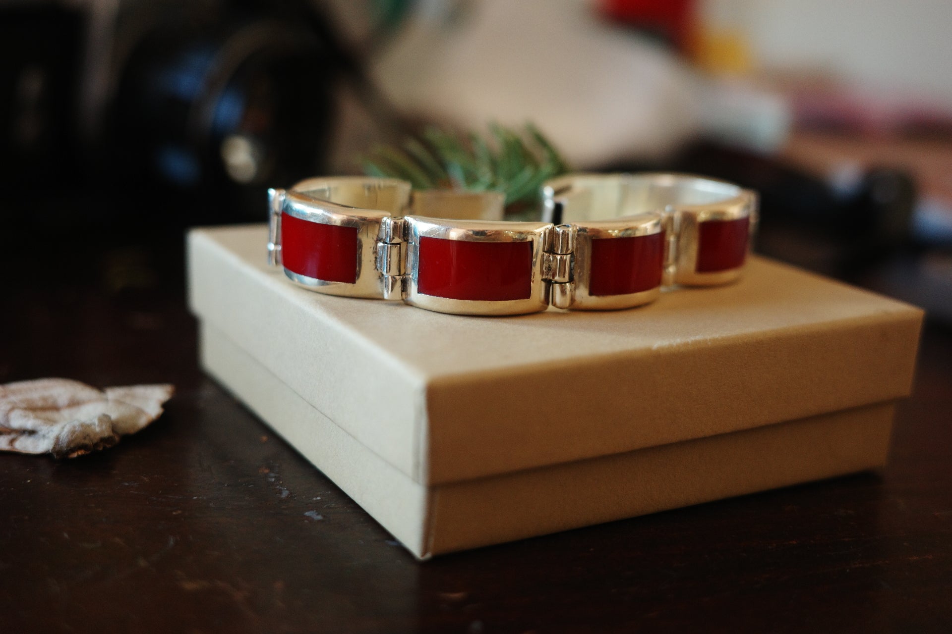 Vintage Taxco Sterling Silver Bracelet with Red Jasper Inlay