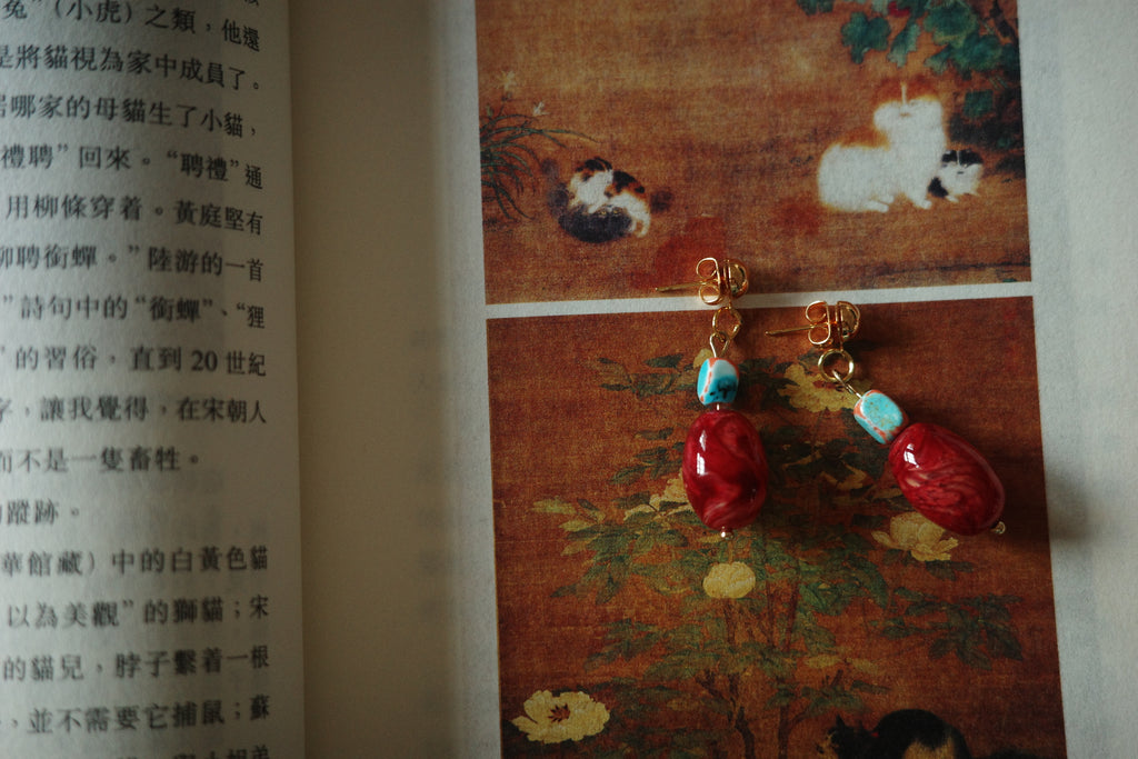 Reclaimed red jasper beads earring