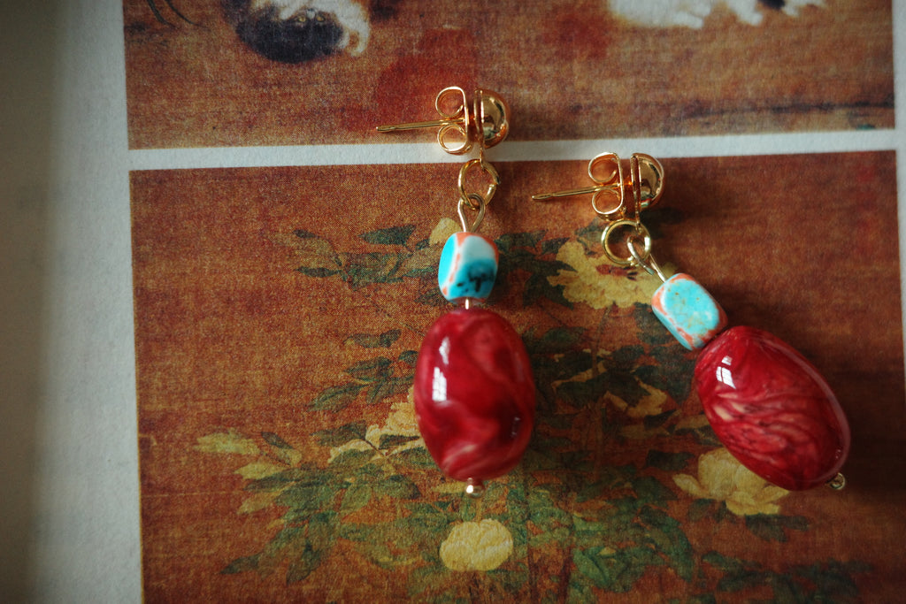 Reclaimed red jasper beads earring
