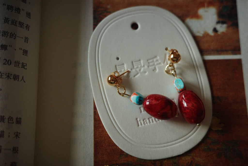 Reclaimed red jasper beads earring