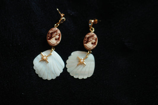 Sea Muse  | Cameo & Mother-of-Pearl Shell Earrings