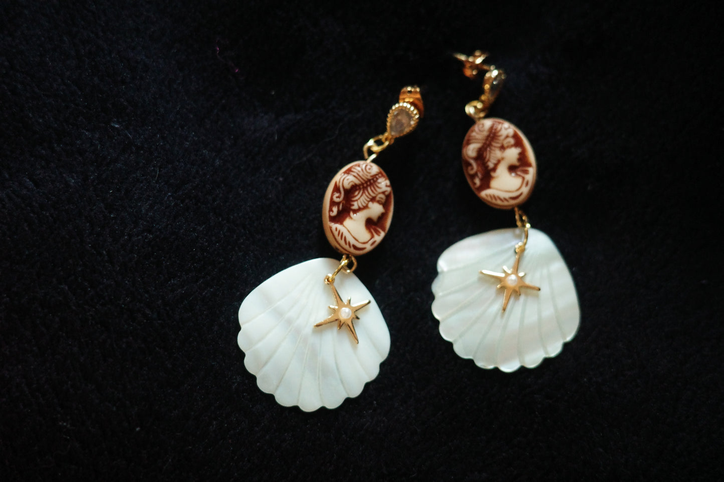 Sea Muse  | Cameo & Mother-of-Pearl Shell Earrings