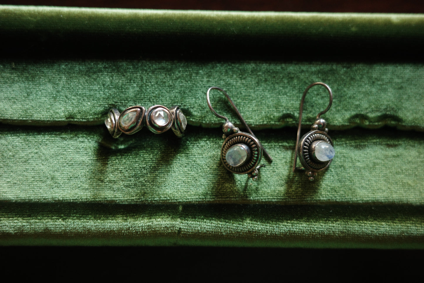 Moonstone Earrings & Ring — Sterling Silve