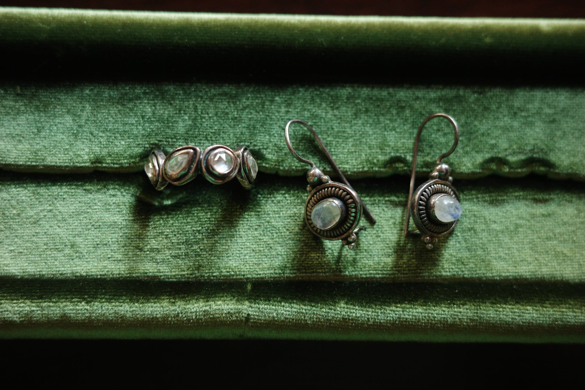 Moonstone Earrings & Ring — Sterling Silve