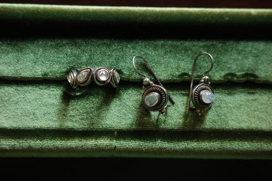Moonstone Earrings & Ring — Sterling Silve