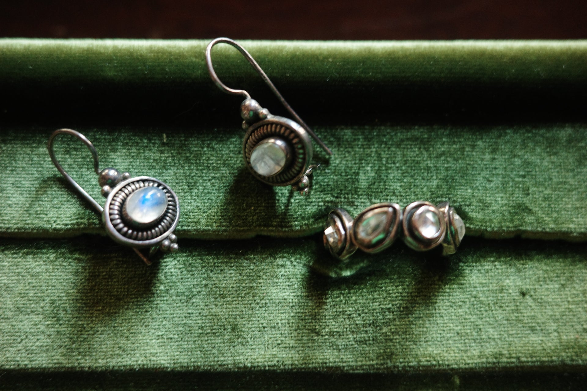 Moonstone Earrings & Ring — Sterling Silve