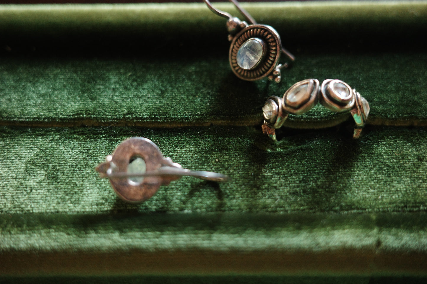 Moonstone Earrings & Ring — Sterling Silve