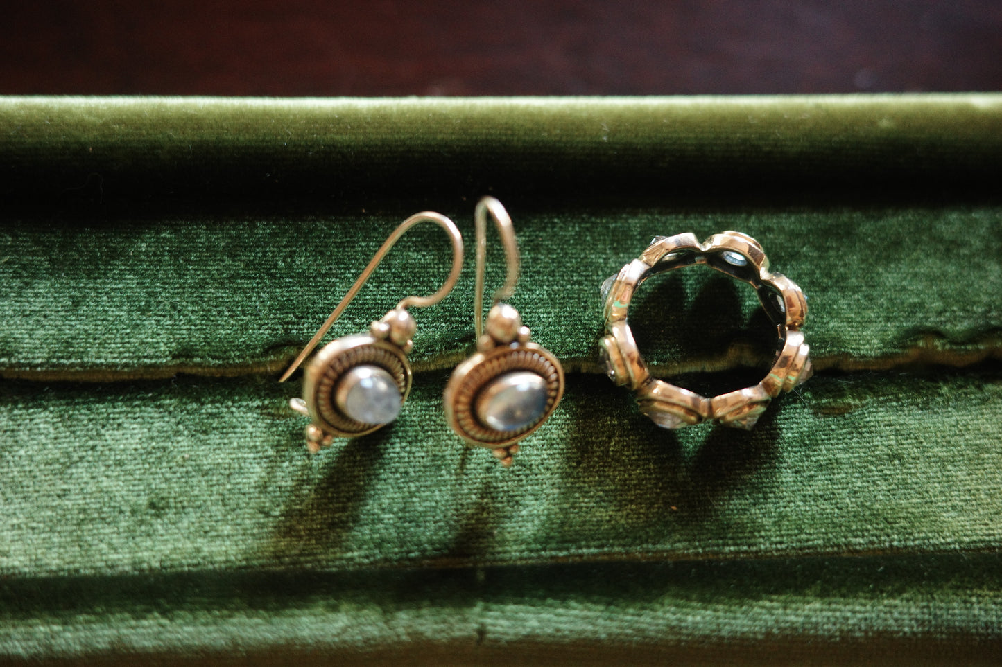 Moonstone Earrings & Ring — Sterling Silve