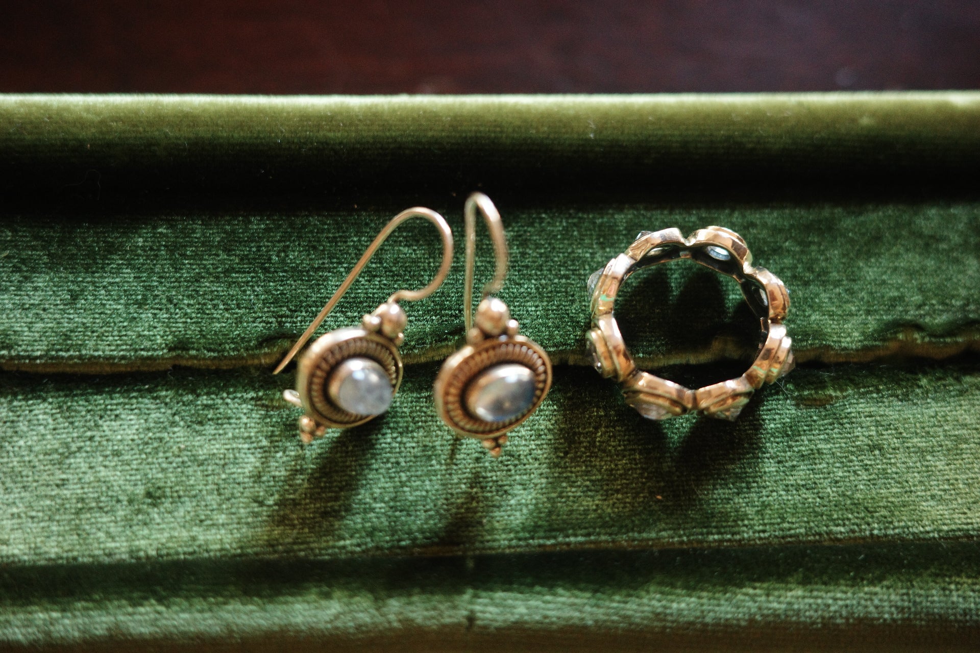 Moonstone Earrings & Ring — Sterling Silve