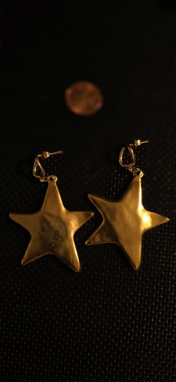 Brushed Brass Star Drop Earrings