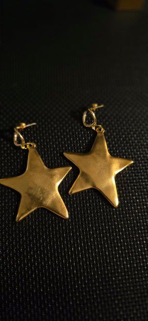 Brushed Brass Star Drop Earrings
