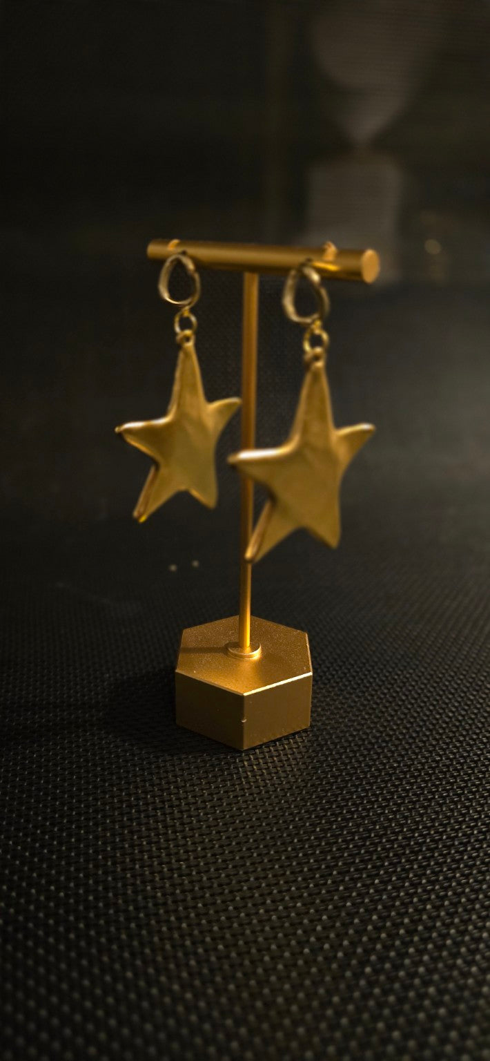 Brushed Brass Star Drop Earrings