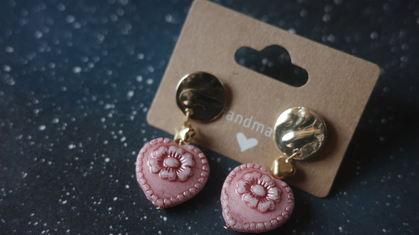 Pink Heart earrings - Minmin handmade