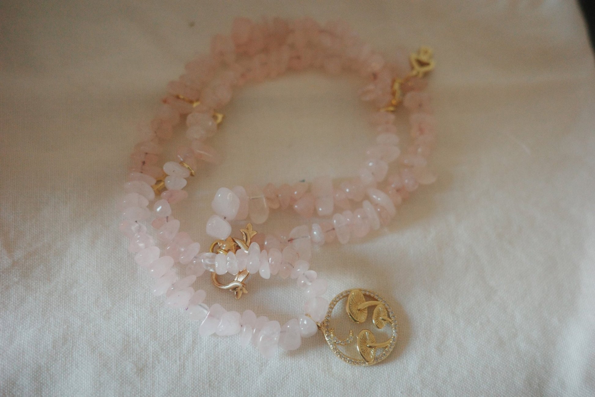 Rose quartz necklace with magic whimsical pendant - Minmin handmade